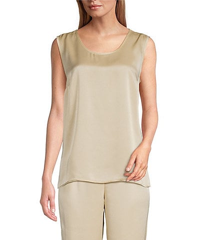 Caroline Rose Soft Satin Scoop Neck Sleeveless Long Coordinating Tank Top