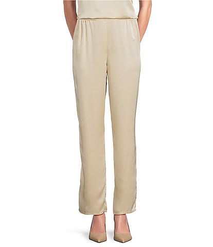 Caroline Rose Soft Satin Straight-Leg Pull-On Pants