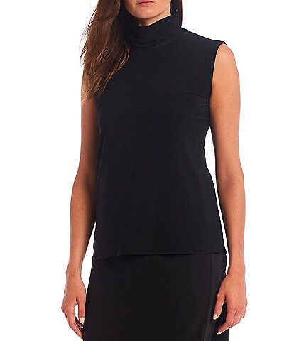 Caroline Rose Stretch Knit Jersey Mock Neck Sleeveless Tank Top