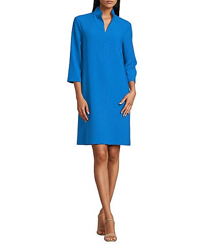 Taylor Crepe Split Mandarin Collar 3/4 Sleeve A-Line Dress
