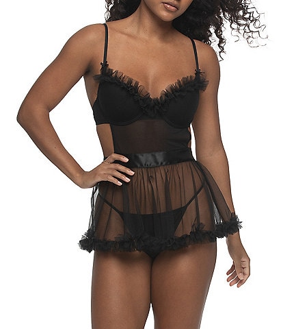 Cassandra Veil Ruffle Sleeveless Babydoll & Matching G-string