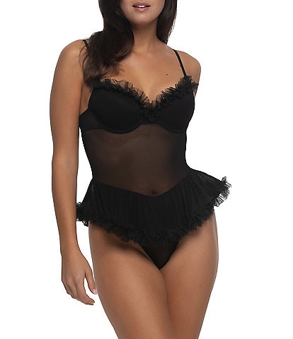 Cassandra Veil Ruffle Teddy Sleeveless Bodysuit