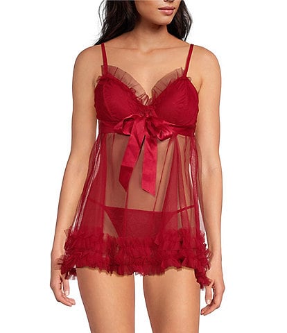 Cassandra Veil Tulle Ruffle Babydoll with Panty