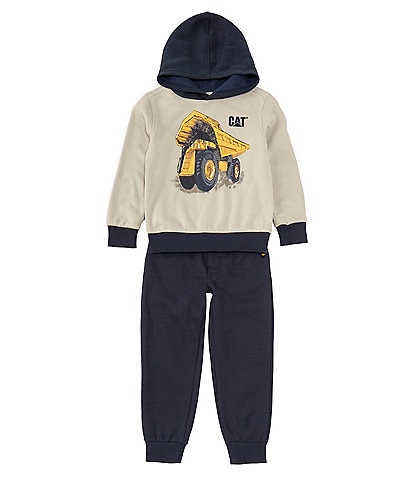 Caterpillar Little Boys 2T-7 Long Sleeve Color Block Fleece Printed Hoodie & Solid Fleece Jogger Pants Set