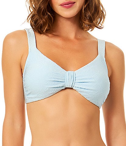 CeCe Body Bank Solid Rose Texture Front Bow Bralette Swim Top