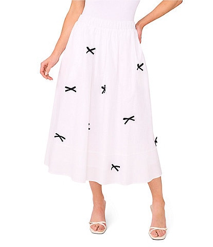 CeCe Bow Detail Pull On Midi A-Line Skirt