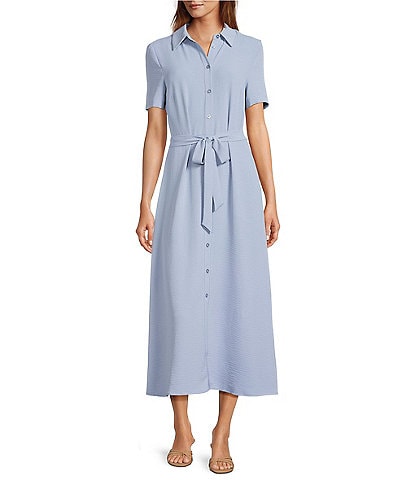 CeCe Button Front Short Sleeve Midi Dress