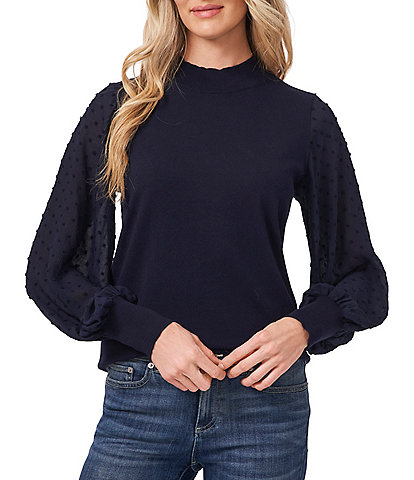 CeCe Mock Neck Long Sleeve Clip Dot 