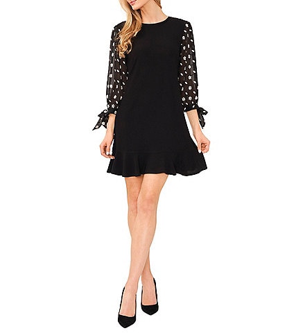 CeCe Crew Neck 3/4 Puffed Floral Sleeve Dress