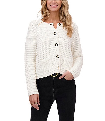 CeCe Crew Neck Long Sleeve Button Front Cardigan