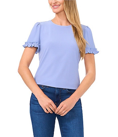 CeCe Crew Neck Short Ruffle Sleeve Blouse