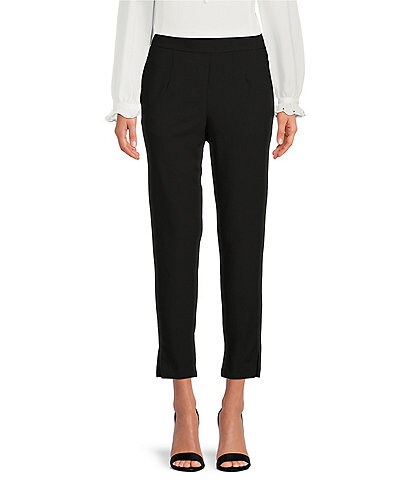 CeCe Cropped Straight Slit Leg Pocketed Pull-On Pants