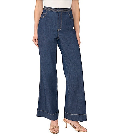 CeCe Denim Wideleg Stitching Pants