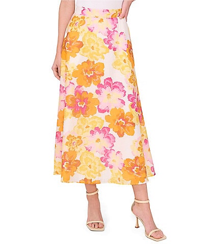 CeCe Floral Midi A-Line Skirt