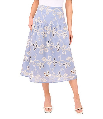 CeCe Flouncy Floral Embroidered Midi Skirt
