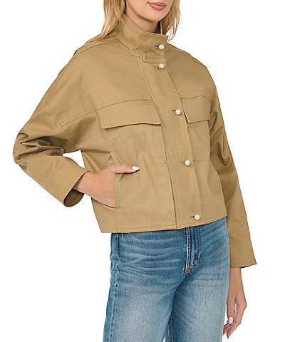 CeCe Long Sleeve Cargo Pearl Button Zip-Up Jacket