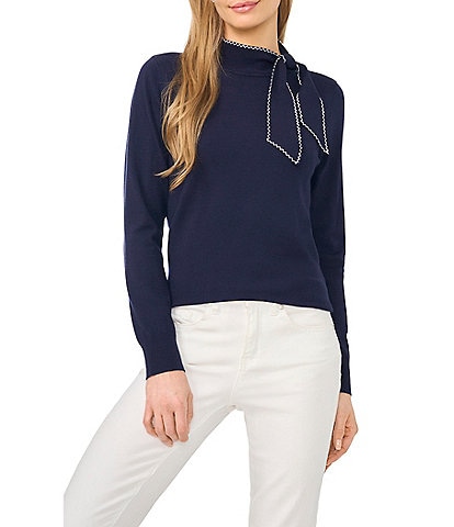 Cece Long Sleeve Tie Neck Sweater
