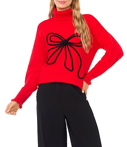 CeCe Long Sleeve Turtleneck Bow Sweater