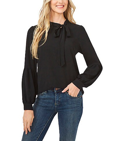 CeCe Long Tiered Sleeve Bow Tie Crew Neck Blouse