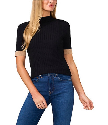 CeCe Mock Neck Short Sleeve Blouse