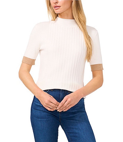 CeCe Mock Neck Short Sleeve Blouse