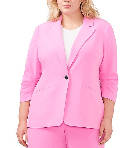 CeCe Plus Size Button Front Collared Ruched 3/4 Sleeve Coordinating Blazer