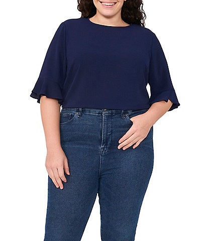 CeCe Plus Size Crew Neck Short Sleeve Ruffle Blouse