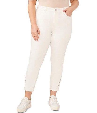 CeCe Plus Size High-Rise Indigo Denim Pearl Button Hem Skinny Jeans