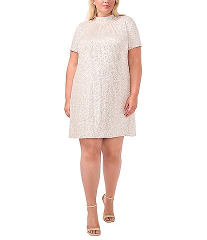 CeCe Plus Size Mock Neck Sequin Bow Dress