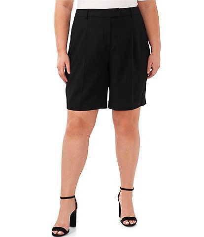 CeCe Plus Size Moss Crepe Pleated Front Culotte Bermuda Shorts