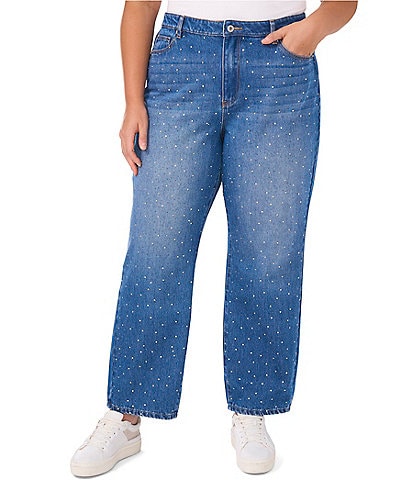 CeCe Plus Size Rhinestone Straight Leg Jean