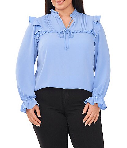 CeCe Plus Size Ruffle Tie V-Neck Long Sleeve Blouse