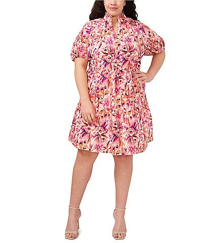 CeCe Plus Size Short Sleeve Floral V Neck Dress