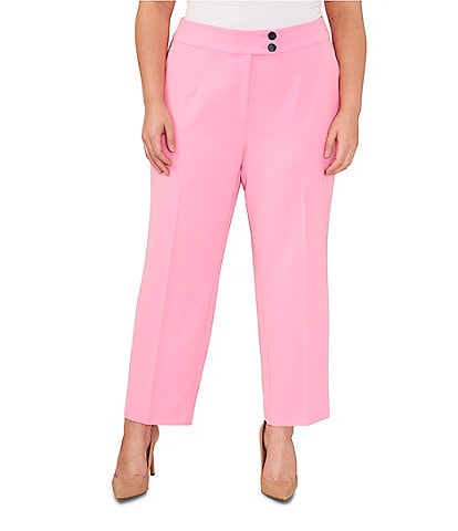 CeCe Plus Size Tapered Straight Leg Pleat Front Ankle Crop Twill Trouser Pants