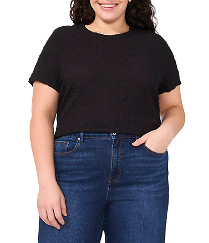 CeCe Plus Size Textured Knit Crew Neck Short Sleeve Tee