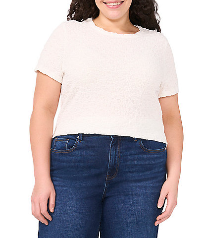 CeCe Plus Size Textured Knit Crew Neck Short Sleeve Tee