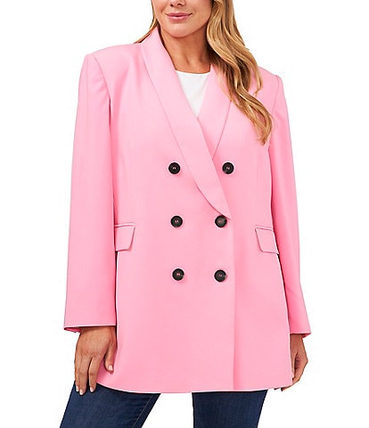 CeCe Plus Size Twill Double Breasted Shawl Collar Long Sleeve Blazer