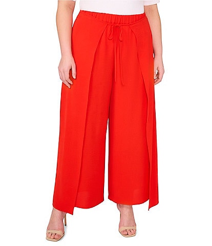 CeCe Plus Size Wide Leg Pleated Front Asymmetrical Hem Crinkle Twill Pants