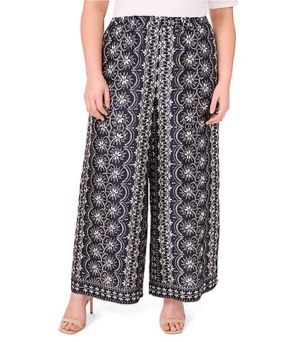 CeCe Plus Size Woven Printed Wide Leg Pull On Coordinaitng Pants