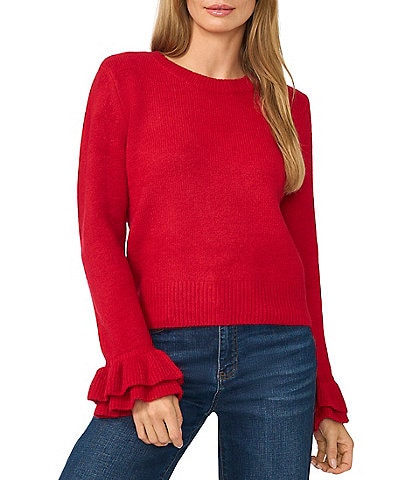 CeCe Round Neck Long Ruffle Sleeve Coordinating Sweater