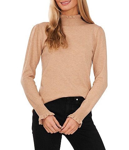 CeCe Ruffled Mock Neck Long Sleeve Sweater
