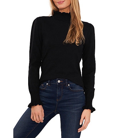 CeCe Ruffled Mock Neck Long Sleeve Sweater