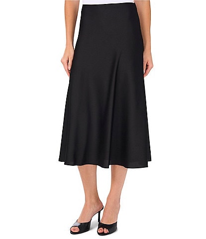 CeCe Satin High Rise Bias Cut A-Line Midi Skirt