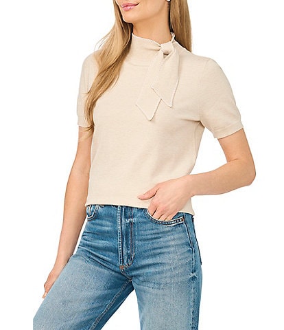 CeCe Scarf Tie Neck Short Sleeve Sweater