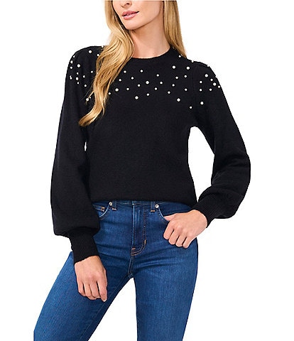 CeCe Scattered Pearl Long Sleeve Sweater