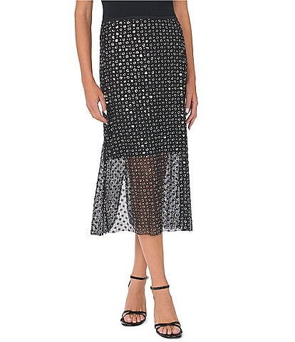 Cece Sequin Mesh A-Line Midi Skirt