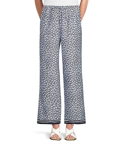 CeCe Shell Print Drawstring Elastic Waist Wide Leg Pants