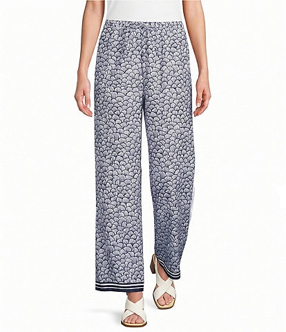 CeCe Shell Print Drawstring Elastic Waist Wide Leg Pants
