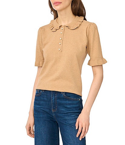 CeCe Short Sleeve Rib Collar Sweater