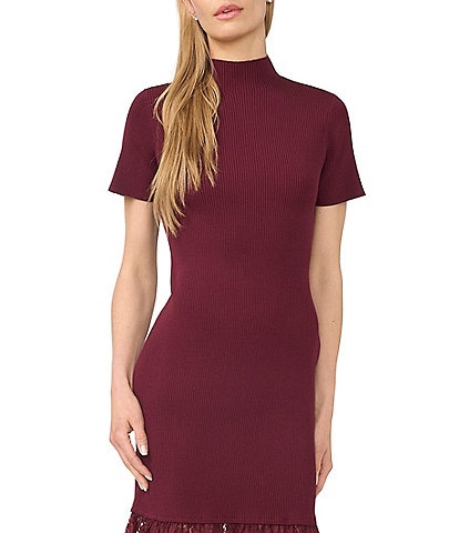 CeCe Short Sleeve Rib Lace Sweater Dress